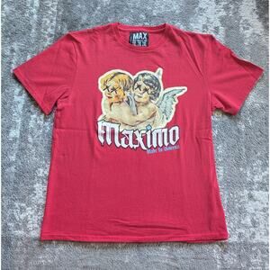 Maximo Apparel Short Sleeve T-Shirt, "Angels Print" Red - 2XL, Made In USA